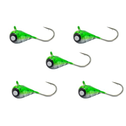 Tungsten Ice Fishing Jig Set Ice Fishing Lures, Max Sensitive Tungsten Tear Drop Ice Jig Head Hook for Panfish, Crappie, Walleye, Perch, Trout, Bluegill - color: Green Black Filament Glow, size: 4MM, 1/25 OZ