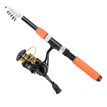 Telescopic Fishing Rod and Reel Combo Set, 2PCS Collapsible Fishing Poles, Fishing Kit with Spinning Reel, Travel Saltwater Freshwater Fishing Gear for Adults Beginners