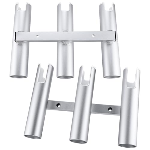 NovelBee 2pcs 3 Tube Fishing Rod Holders for Boat,Aluminium Rod Holders with Screws - color: Silver & White