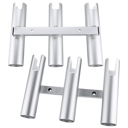 NovelBee 2pcs 3 Tube Fishing Rod Holders for Boat,Aluminium Rod Holders with Screws - color: Silver & White