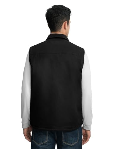 TBMPOY Men's Winter Vest Casual Sherpa Fleece lined Full Zip Lightweight Vest Outerwear Warm Cotton Travel Jackets - color: Black, size: Large