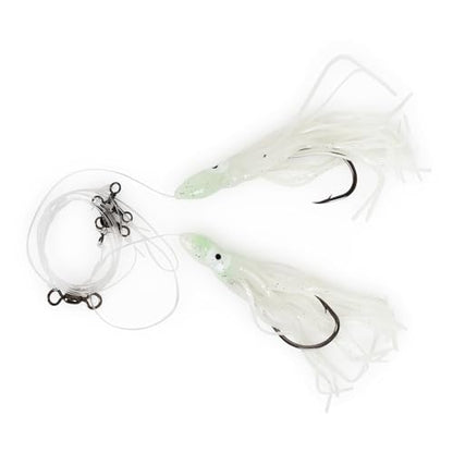 UMT Tile Fish Hi-Lo Fishing Rig 10/0 Snelled Octopus Mustad Hook, Pink & White Glow, Glow in The Dark Skirts Deepsea Fishing Rigs, Heavy Duty 3-Way Swivel 1, 5, 10 Pack Options - color: Glow