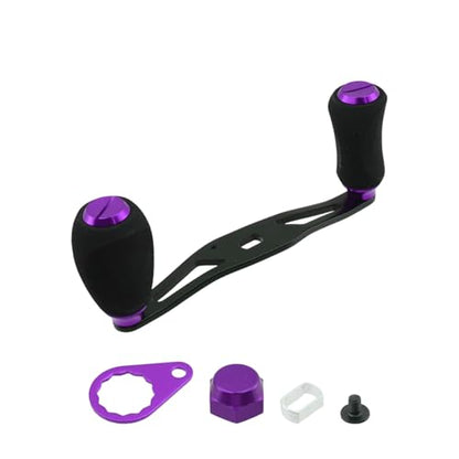 Fishing Reel Handle Purple Fishing Baitcasting Handle Rocker Baitcasting Reel Replacement Parts, with EVA Grip Knob and Nut (Black + Purple) - color: Black Purple