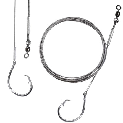 2 Pack Pre-Tied Shark Fishing Hook Rigs Heavy Duty Stainless Leader Wire and Big Game Circle Hooks 14/0 16/0 18/0 Ideal for Deep Sea Fishing Shark Tuna Halibut - size: 18/0 - 2 PCS