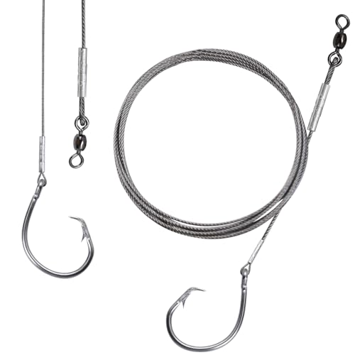 2 Pack Pre-Tied Shark Fishing Hook Rigs Heavy Duty Stainless Leader Wire and Big Game Circle Hooks 14/0 16/0 18/0 Ideal for Deep Sea Fishing Shark Tuna Halibut - size: 14/0 - 2 PCS