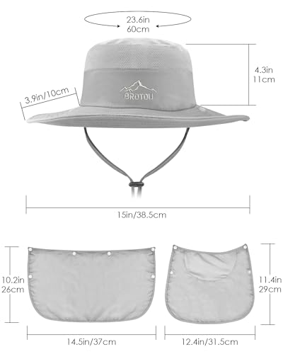 BROTOU Sun Cap Fishing Hats, UPF 50+ Wide Brim Outdoor Protection Hat, Sun Hat with Face & Neck Flap Cover for Men and Women
