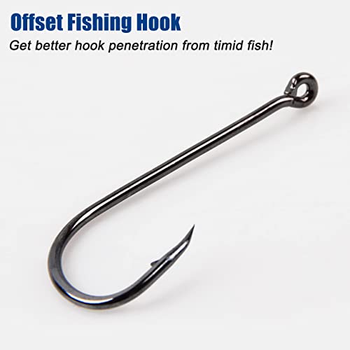 Baitholder Fishing Hooks, 50pcs Bait Holder Hooks Offset Long Shank Live Bait Fish Hook with Double Barbs for Bass Trout Crappie Saltwater Freshwater Fishing Size 4-6/0 - size: 50pcs-5/0