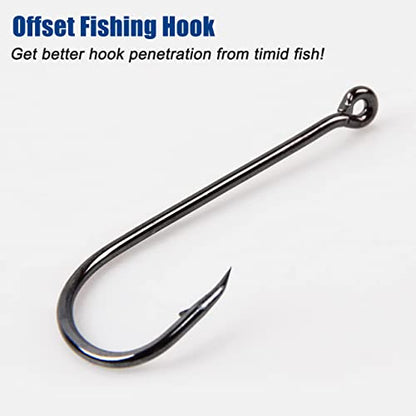 Baitholder Fishing Hooks, 50pcs Bait Holder Hooks Offset Long Shank Live Bait Fish Hook with Double Barbs for Bass Trout Crappie Saltwater Freshwater Fishing Size 4-6/0 - size: 50pcs-5/0
