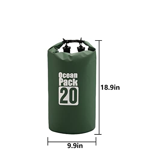 Dry Sack/Floating Waterproof Bag 2L/5L/10L/20L/30L for Boating, Kayaking, Hiking, Snowboarding, Camping, Rafting, Fishing and Backpacking - color: Dark Green, size: 20L