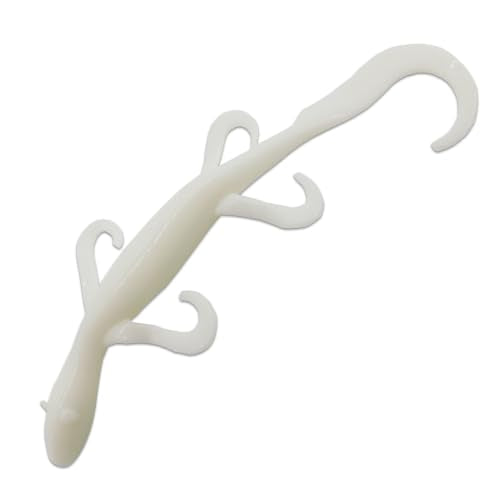 Wild Lizard Soft Lure, 5.5 Inch Scented Creature Bait for Bass Fishing, Active Legs & Tail, Dense Salt Body for Natural Sink, Ideal for Texas & Carolina Rig, 10-Pack - color: Pearl White