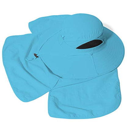 Sun Blocker Hats Outdoor Sun Protection Fishing Cap with Neck Flap Large Brim Outdoor Hat - color: Blue