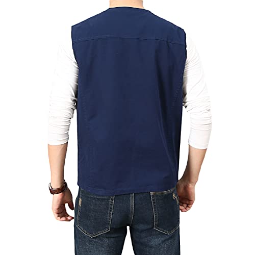 PRIJOUHE Men's Casual Outdoor Cotton Vest Lightweight Breathable Multi-Pocket Fishing Safari Travel Vests Outwear - color: 02-navy, size: XX-Large
