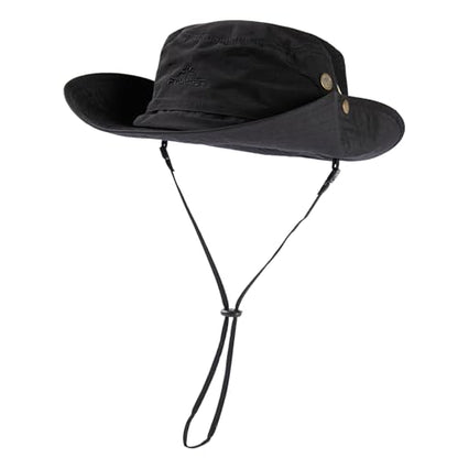 Oversize XL XXL Large Wide Brim Waterproof UPF 50+ Bucket Sun Summer Travel Fishing Hiking Fisherman Hat Detachable Chin - color: 000702_black, size: Small-Medium