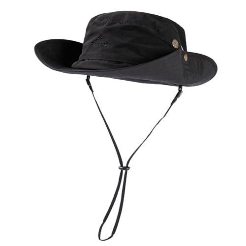 Oversize XL XXL Large Wide Brim Waterproof UPF 50+ Bucket Sun Summer Travel Fishing Hiking Fisherman Hat Detachable Chin - color: 000702_black, size: Large-X-Large