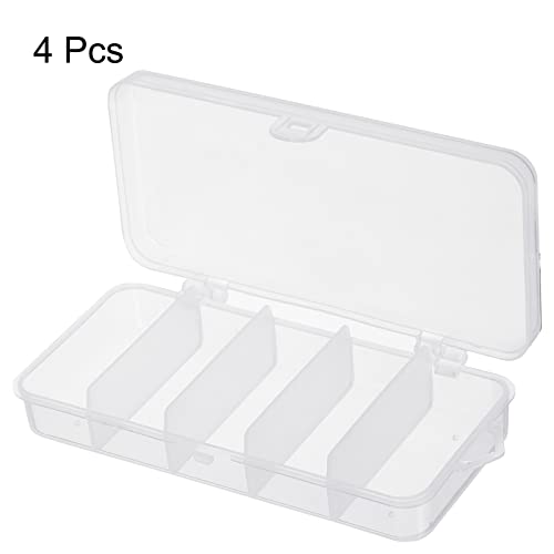 Fishing Tackle Box, 4 Pack 4.9 x 2.4 x 1 Inch Plastic 5-Grid Fish Lure Bait Hooks Accessory Storage Container, Clear