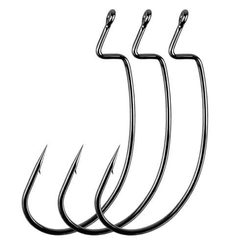 Dr.Fish 50 Pack EWG Hooks, Bass Fishing Worm Hooks Freshwater Extra Wide Gap Texas Carolina Rigs - size: #4-50 Pack