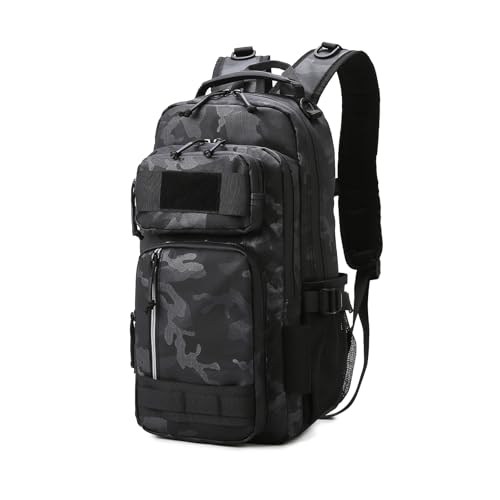 Versatile Fishing Backpack with Rod Holder and Adjustable Straps - color: Black Camouflage