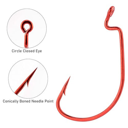 Dr.Fish EWG Hooks Bass Fishing Worm Hooks Extra Wide Gap Freshwater Fishing Carolina/Texas Rig - color: Red, size: #3/0-100Pack