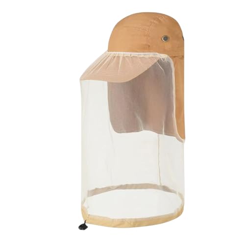 Mosquito Fishing Safari Mesh Net Hat with Neck Flap, Sun Protection Women Men Bug Cap, Hidden Netting Boonie - color: Baseball Khaki