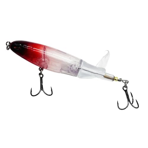 Bestac Topwater Fishing Lures Set Popper Lures for Bass Catfish Pike Perch Bass Lures with Floating Rotating Tail Artificial Hard Bait Multiple Colors - color: Red white