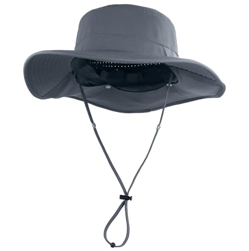 Connectyle Men's Wide Brim Sun Hat with Neck Flap UPF 50+ Packable Breathable Boonie Bucket Hat for Fishing Hiking Safari - color: Dark Grey