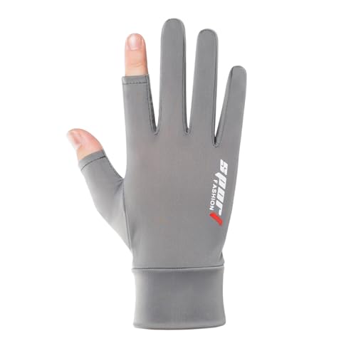 Mens-Sunblock-Gloves-UV-Protection Open-Finger Breathable Quick-Drying Ice-Silky Summer Outdoor Driving Hiking - color: Grey