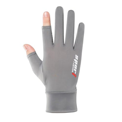 Mens-Sunblock-Gloves-UV-Protection Open-Finger Breathable Quick-Drying Ice-Silky Summer Outdoor Driving Hiking - color: Grey