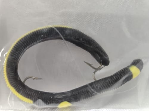 Kelly's Striper 12 Pack Anise Scented 3 Hook Pre-Rigged Worms, Plastic, 5.5 Inches, 8 Colors, Made in USA - color: Black/Yellow