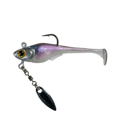 6th Sense – Pecos Underspin Crappie Fishing Lure Kit with 1/8 oz Jig Head and 2 in Swimbaits - color: Pro Shad, style: Willow Blade