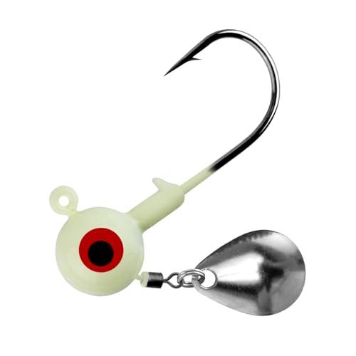 Dr.Fish 10 Pack Underspin Jig Heads Freshwater Swimbait Fishing Jig Spinner Bass Walleye Fishing Hook Colorado Blade Round Bottom Stand up - color: Glow White, size: 3/16oz