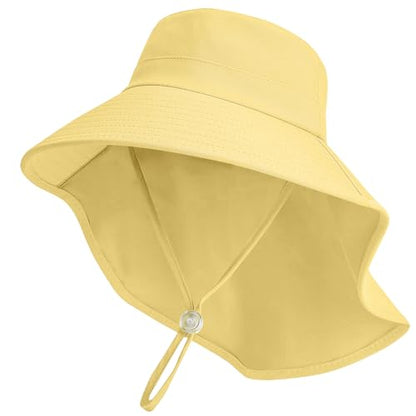 ZOORON Outdoor Kids Sun Hat with Neck Flap UPF 50+ Sun Protection Fishing Hat Wide Brim Summer Kids Beach Hats for Girls Boys - color: 1pack-yellow