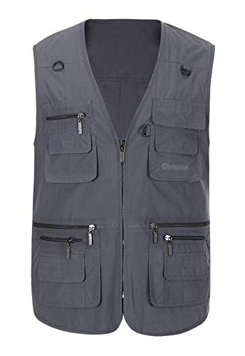 Spanye Mens Fishing Vest Multi Pocket Vests Safari Travel Photo Work Jacket Alive Outerwear - color: Gray Blue, size: Large