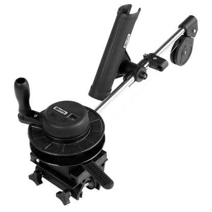 Scotty #1050MP Depthmaster Manual Downrigger, Display Packed w/ Rod Holder & Clamp Mount,Black | Non-Permanent Clamp-on Bracket