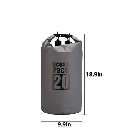 Dry Sack/Floating Waterproof Bag 2L/5L/10L/20L/30L for Boating, Kayaking, Hiking, Snowboarding, Camping, Rafting, Fishing and Backpacking - color: Gary, size: 20L