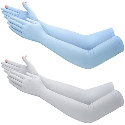 Jecery 2 Pairs UV Long Sun Gloves Women's Sunblock Driving Gloves Non Slip Full Finger Arm Sun Protective for Outdoor Sports - color: Gray, Blue
