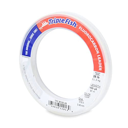 Triple Fish 100% Fluorocarbon Fishing Leader - Clear Invisible Strong and Heavy Duty Highly Abrasion Resistant, Fast Sinking Freshwater & Saltwater - style: 25 Lb, 100 Yd Bracelet