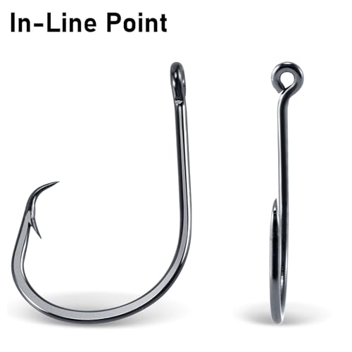 Dr.Fish 50 Pack in-line Circle Hooks, Straight Shank Octopus Hooks, Freshwater & Saltwater Fishing Catfish Tuna Bass Striper - size: #4/0-50pack