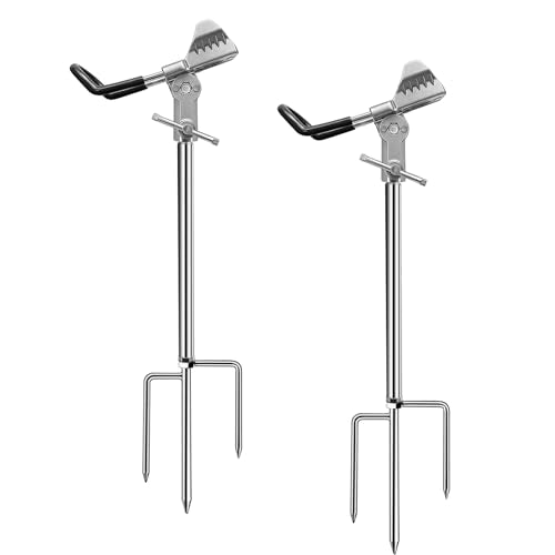 1/2 Pack Fishing Rod Holder for Bank Fishing, 360 Rotation Multifunctional Stainless Steel Fishing Rod Holder for Ground，Suitable for Shore Fishing scenarios - color: Silver-2 pack