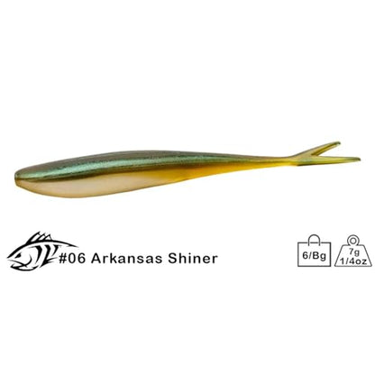 Lunker City Fishing Freaky Fish 5.5" Split Tail Soft Plastic Minnow Bass Lure Stick Bait Shad Jerkbait, 6 Per Bag, Made in The USA - color: 06 Arkansas Shiner