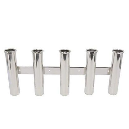 Amarine Made 5 Tube Stainless Steel Fishing Rod Rack Mirror Finish 316 Stainless Steel 5 Rod Rack