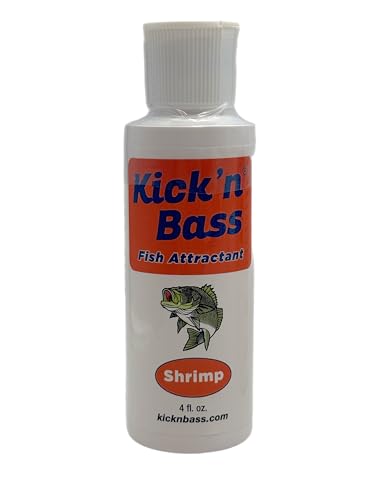 Kick’n Bass Shrimp Fish Attractant, Supercharged Concentrated Natural Fish Oil Formula Scent for Fishing Lures, 4 fl oz Bottle