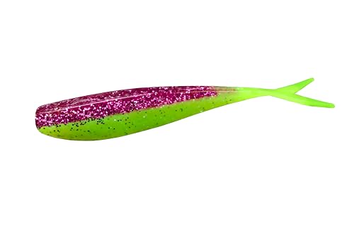 Lunker City Fishing Fin-S Fish 3.5" Fat Split Tail Soft Plastic Jerk Bait Minnow Bass Lure Original Walleye Bait, 8 Per Bag, Made in The USA - 280 Pimp Daddy/Chartreuse Tail - color: 280 Pimp Daddy/ Chartreuse Tail