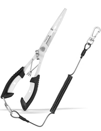 Stainless Steel Fishing Pliers,Needle Nose Pliers Fishing,Fishing Gear Hook Remover with Lanyard,Multitool for Saltwater - color: black