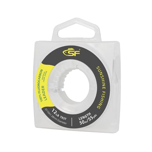 SF 100% Pure Fluorocarbon Leader Material Fishing Line Virtually Invisible Shock Resistant Increased Sensitivity Sink Fast Clear 55yd - color: Clear, size: 55Yds-12LB