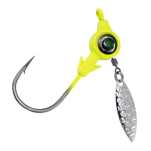 Dr.Fish 10 Pack Underspin Jigs Heads 3D Eye Freshwater Swimbait Jig Freshwater Bass Walleye Fishing Mustad Hooks Willow Blade 1/8oz,3/16oz,1/4oz,3/8oz - color: Yellow, size: 1/4oz(#4/0 Hooks)