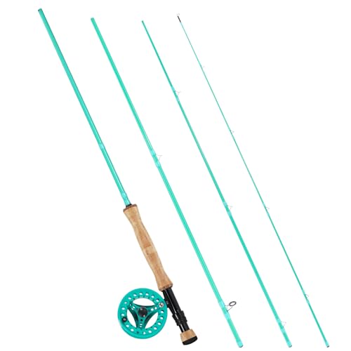 Sougayilang Fly Fishing Combo, 4 Piece Fly Rod and CNC Machined Aluminum Alloy Reel Complete Starter Package with Rod Bag - color: Fly Fishing Combo #8-Turquoisee