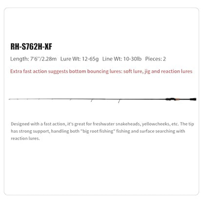 PURELURE Sharpen Fishing Rod 6'5''-9'2'' Spinning & Casting Rod L/ML/M/MH/H | M40JB+T1100G Carbon Fiber Blank, XF/MF Action Fishing Pole 2 Piece, Carbon Reel Seat Cork and EVA Handle, Fuji Guides - style: Spinning: S762h-xf-2pcs
