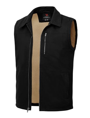 TBMPOY Men's Winter Vest Casual Sherpa Fleece lined Full Zip Lightweight Vest Outerwear Warm Cotton Travel Jackets - color: Black, size: X-Large