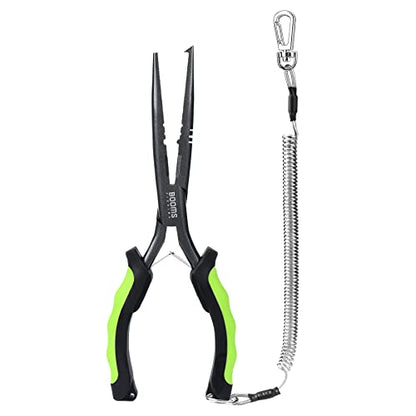 Booms Fishing F03 Needle Nose Fishing Pliers, 9" Fisherman's Pliers, Long Nose Hook Remover, Saltwater Resistant Fishing Gear, Green - color: A: 9" Split Ring Nose_green