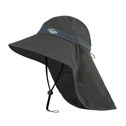 Palmyth Fishing Hat UPF 50+ Sun Protection Neck Flap Hat for Men and Women | Cooling Neck Flap, Water Resistant, Wide Brim, Detachable Chin Strap, Breathable Mesh, Sweatband, Adjustable Buckle, Packable - color: Carbon